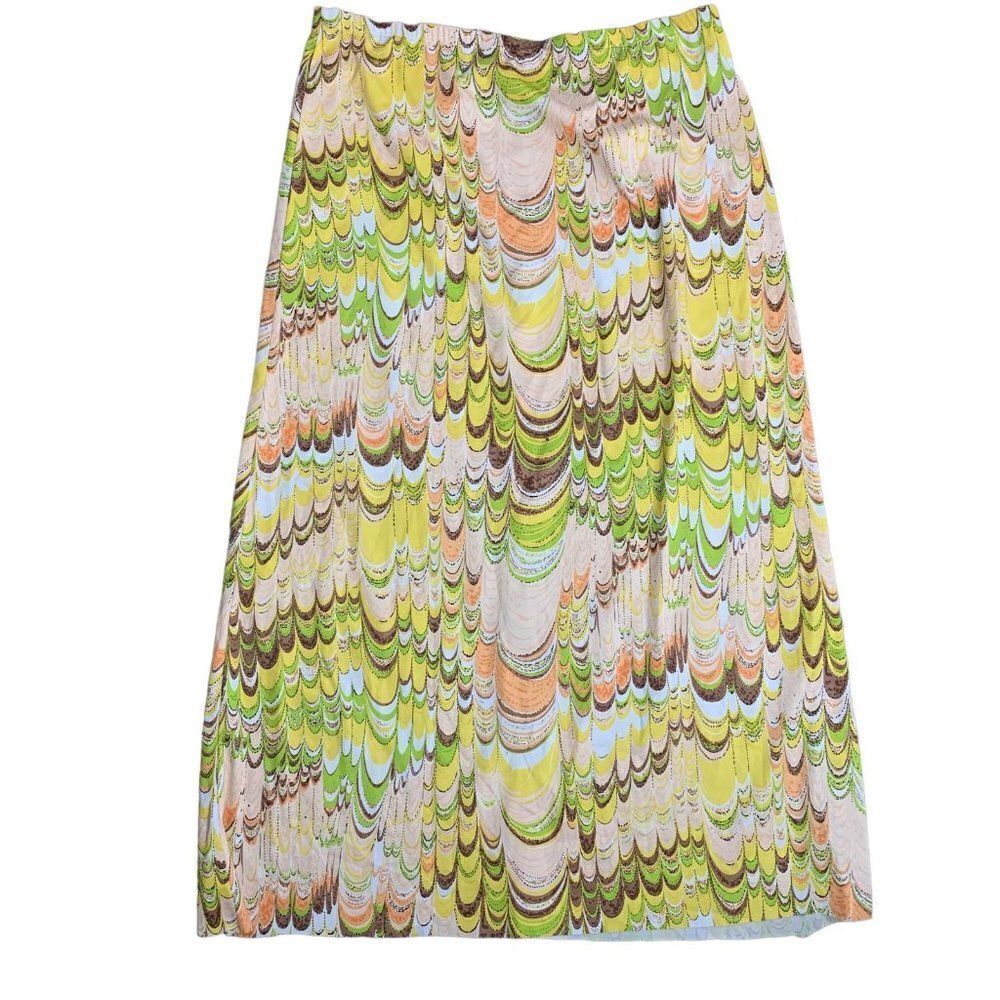 Vintage 70s A Line Pull On Maxi Skirt M Multicolored Elastic Waist Boho Hippie